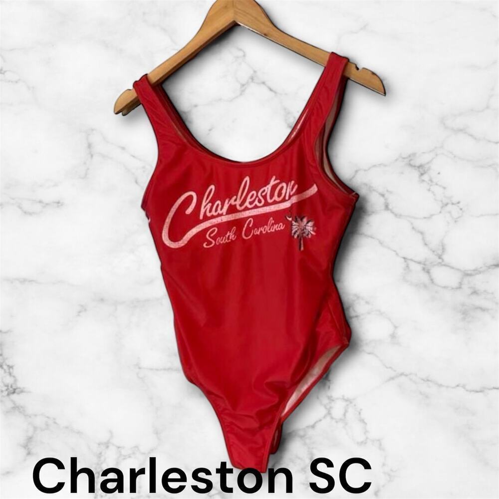 Charleston South Carolina Red Graphic One Piece Swimsuit‎ Bathing Suit Beachwear